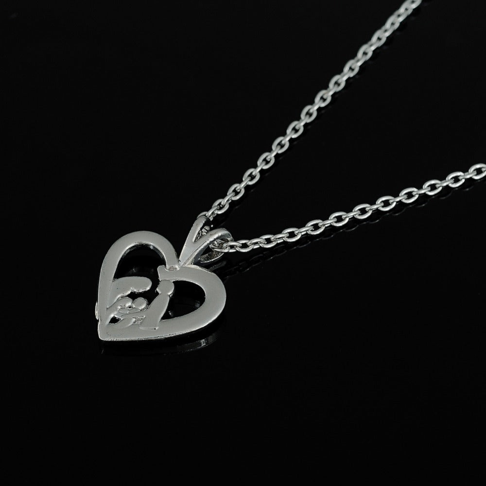 Happy Family Heart Pendant Necklace – Rhodium Plated