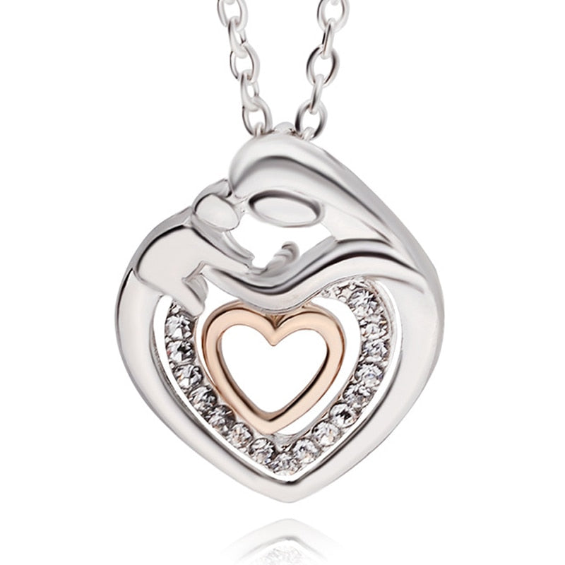 Mom & Baby Heart Pendant Necklace – Zinc Alloy