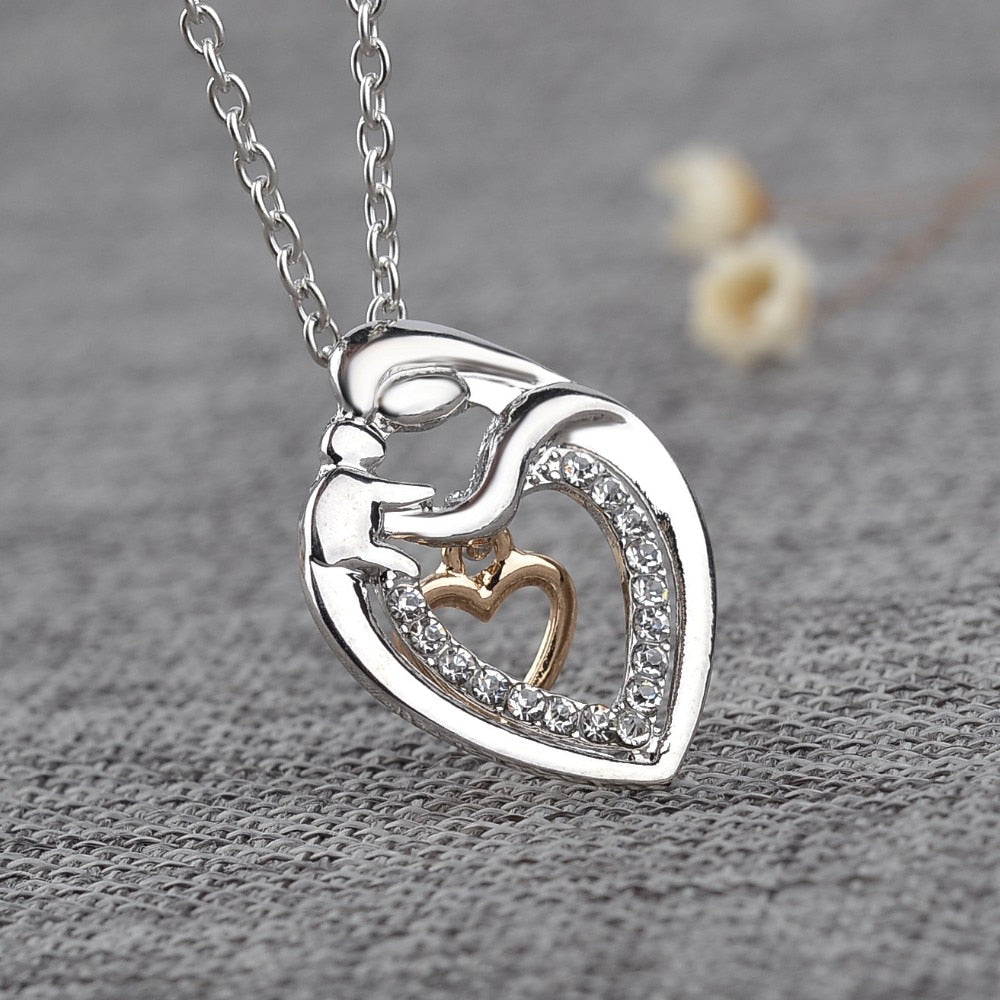 Mom & Baby Heart Pendant Necklace – Zinc Alloy