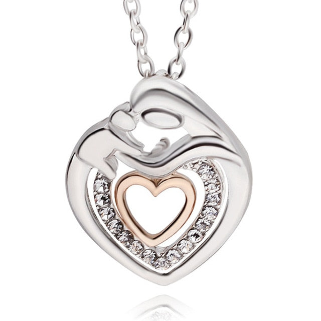 Mom & Baby Heart Pendant Necklace – Zinc Alloy