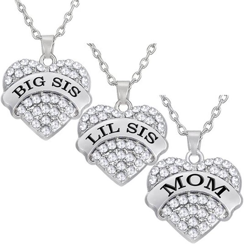 Mom & Sister Heart Pendant Necklace – Pink or Silver
