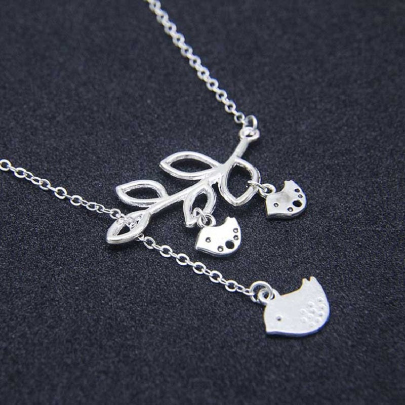 Mom & Two Baby Birds Pendant Necklace – Zinc Alloy