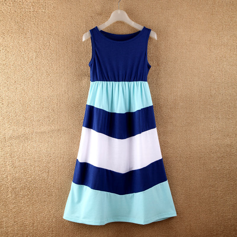 Mom-Daughter Matching Maxi Dress – Aqua, Navy & White
