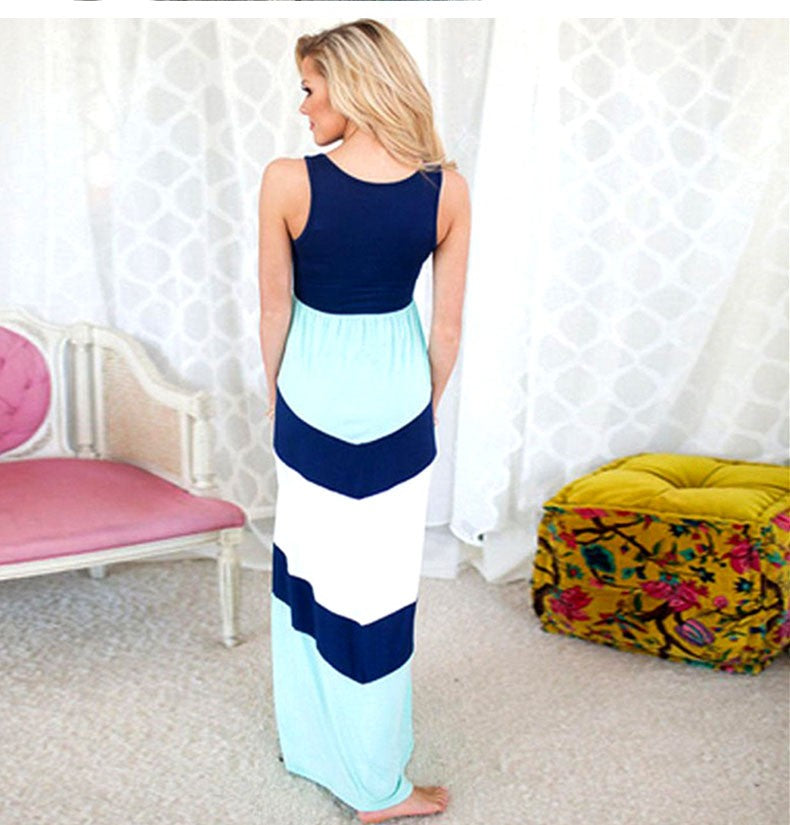 Mom-Daughter Matching Maxi Dress – Aqua, Navy & White