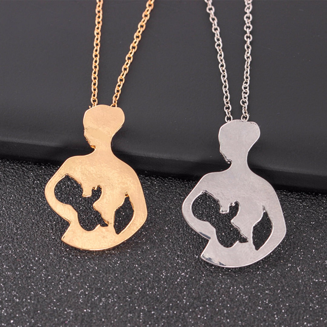 Mother & Baby Feeding Pendant Necklace – Gold or Silver