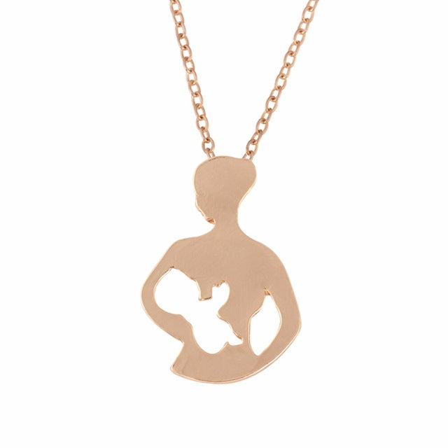 Mother & Baby Feeding Pendant Necklace – Gold or Silver