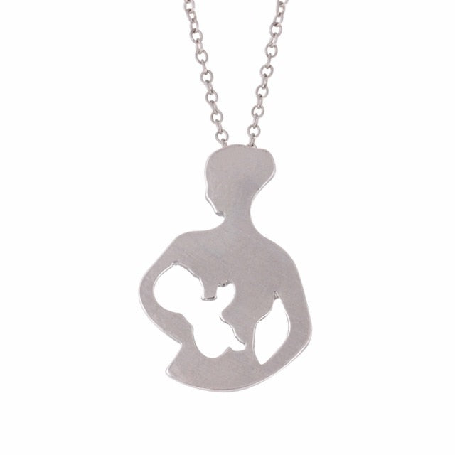 Mother & Baby Feeding Pendant Necklace – Gold or Silver