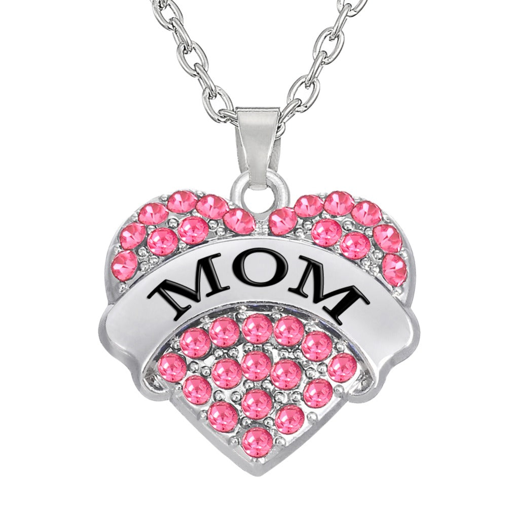 Mom & Sister Heart Pendant Necklace – Pink or Silver