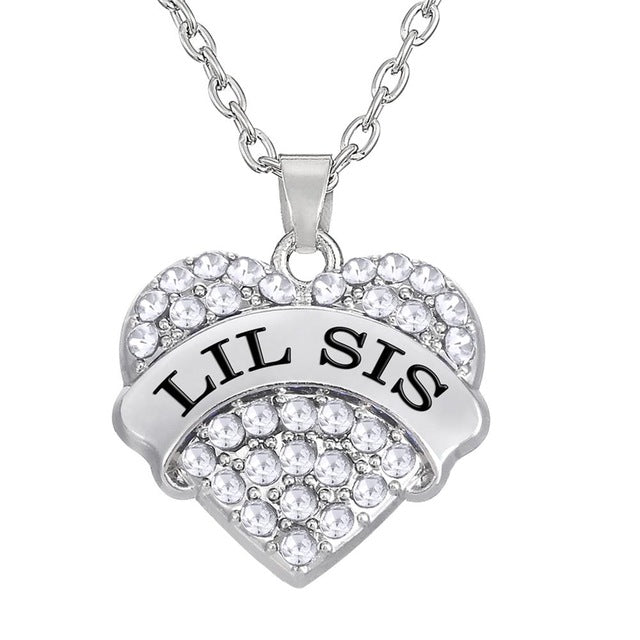 Mom & Sister Heart Pendant Necklace – Pink or Silver