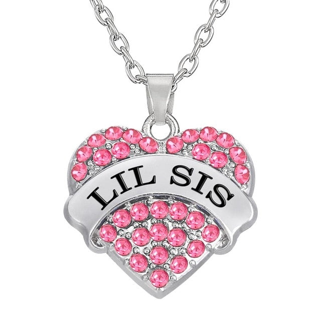 Mom & Sister Heart Pendant Necklace – Pink or Silver