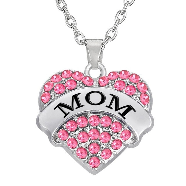 Mom & Sister Heart Pendant Necklace – Pink or Silver