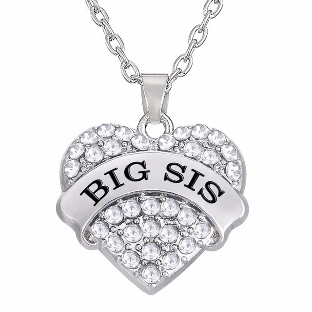 Mom & Sister Heart Pendant Necklace – Pink or Silver