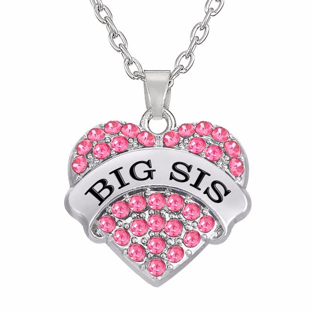Mom & Sister Heart Pendant Necklace – Pink or Silver