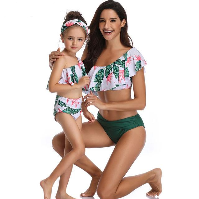 Mom-Daughter Swimwear - Green Floral