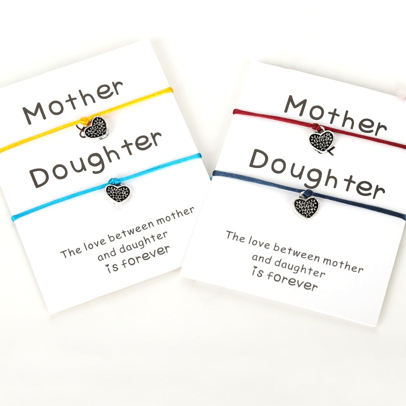 Mother-Daughter Heart Charm Bracelet Set of 2