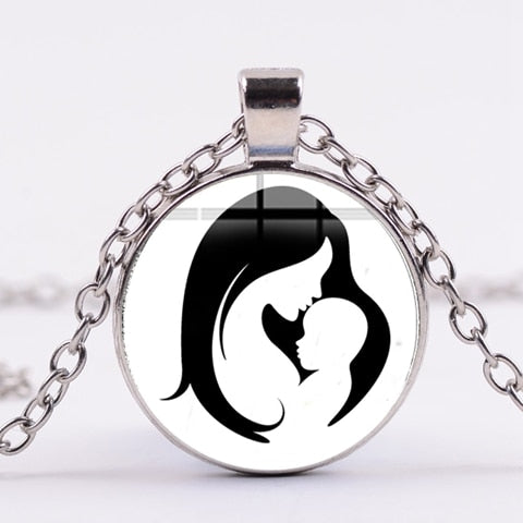 Mother & Baby Glass Pendant Necklace – Zinc Alloy